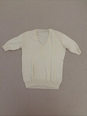 6397 V-Neck Short Sleeve Sweater - Cream, sz S